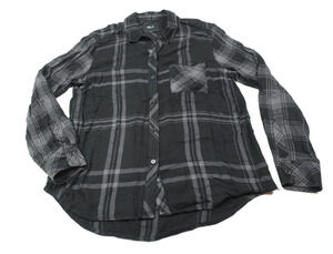 Rails Monroe Flannel Shirt Womens Medium Black Gray Plaid Rayon Long Sleeve